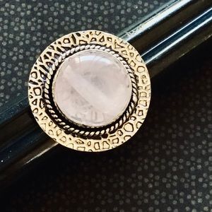 Pink Rose Quartz Gemstone Ring Round Stone